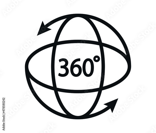 360 degrees line icon. Rotation symbol isolated on white background. editable vector.