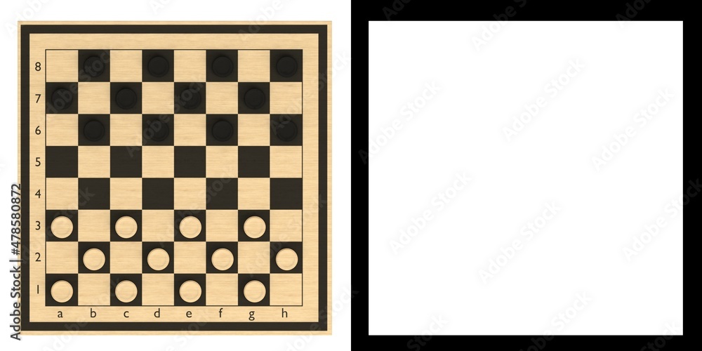 3D rendering illustration of a draughts game board - obrazy, fototapety, plakaty 