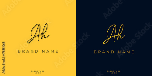 Minimal line art letters AH Signature logo. It will be used for Personal brand or other company. photo