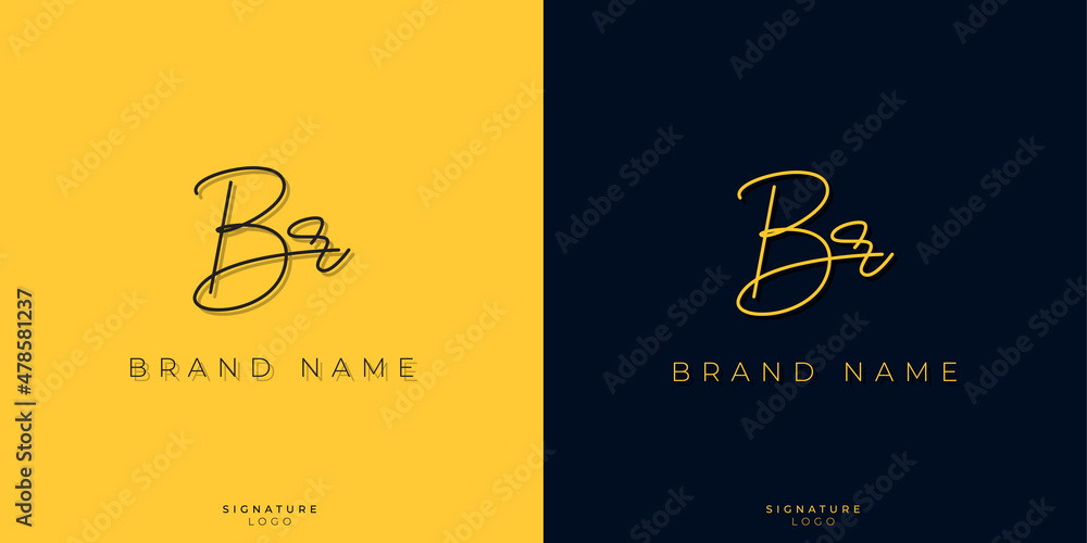 Minimal line art letters BR Signature logo. It will be used for Personal brand or other company. - obrazy, fototapety, plakaty 