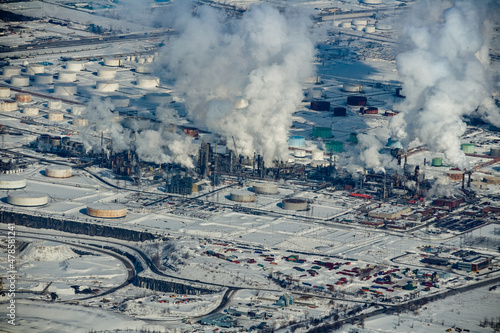 Montréal Oil Refinery in Winter. Quebec Canada