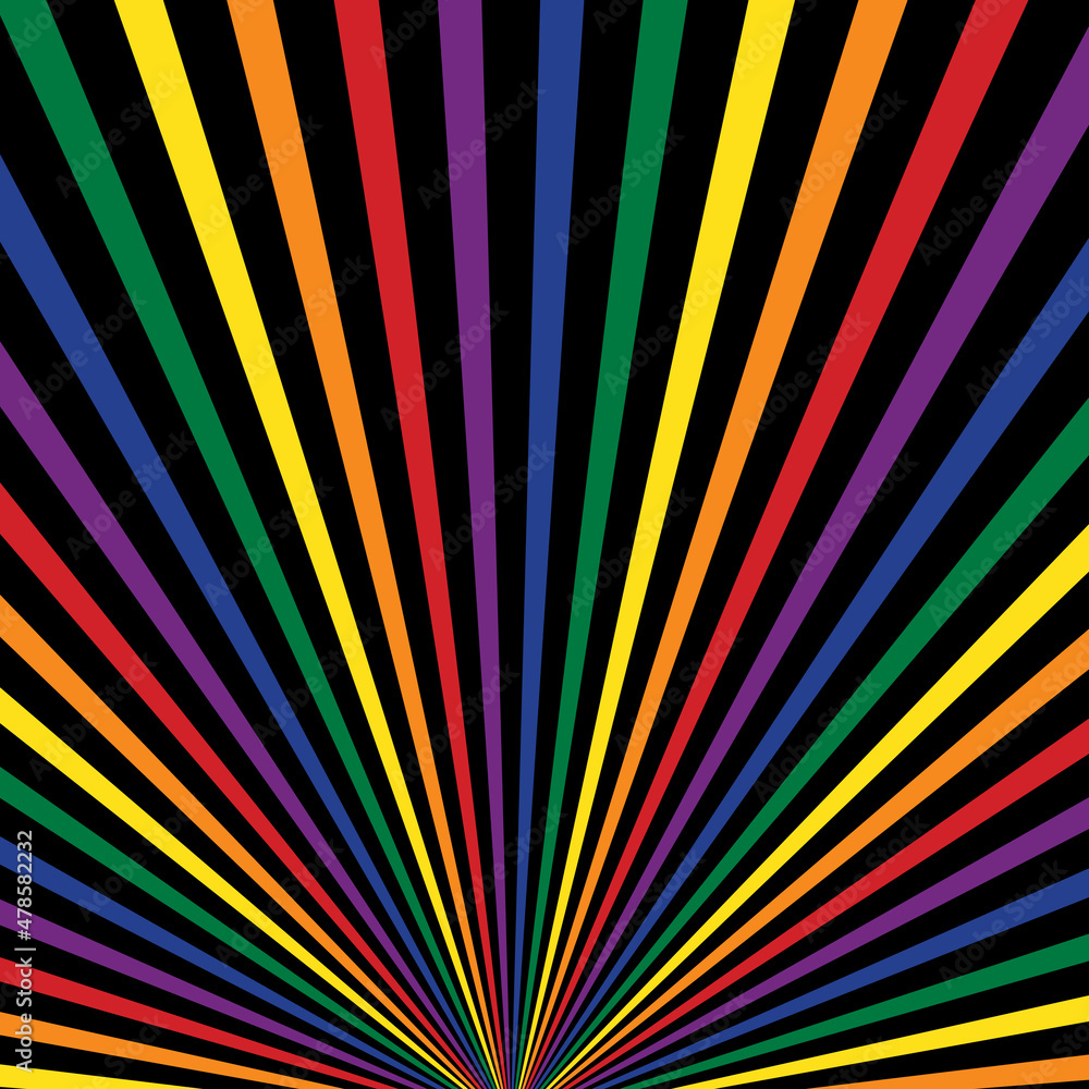 Pride rainbow light rays design with black background - Vector Illustration