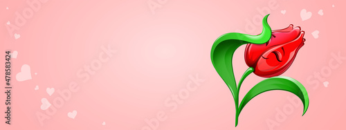 Valentine's day bunner with red tulip cartoon character
