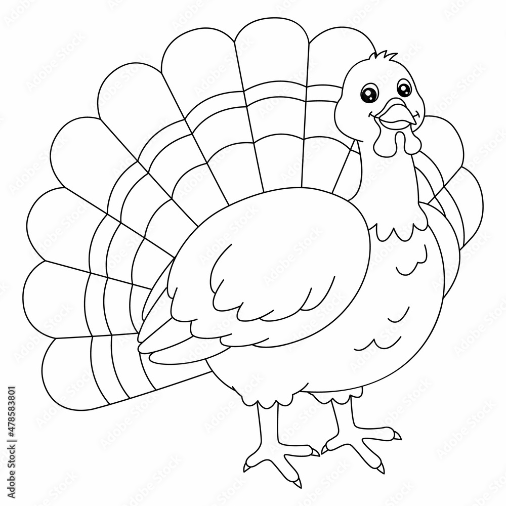 Turkey Coloring Page Isolated for Kids Stock Vector | Adobe Stock