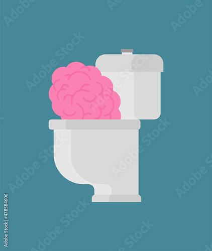 brain on toilet cup. Brains heart in wc. concept of spending consciousness, throwing out thoughts