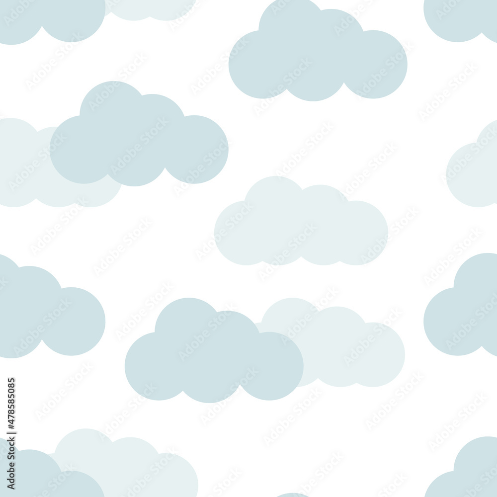 seamless pattern cute clouds on blue pastel note. pattern vector illustration of the sky. cartoon, childish cute pattern for textile, fabric, wallpaper