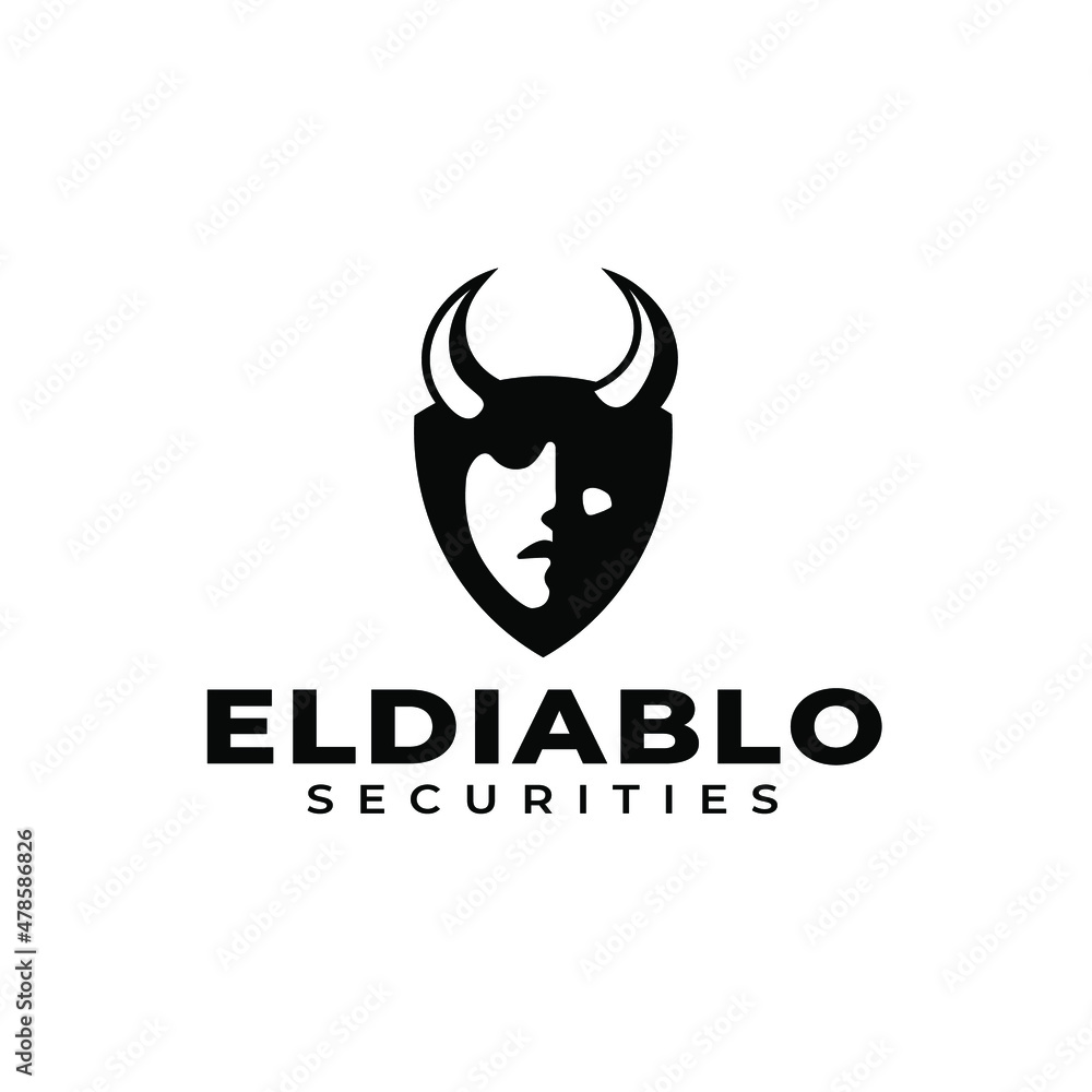 Shield Devil Black and White Logo Concept Vector Illustration Shield Devil Black and White Logo Concept Vector Illustration