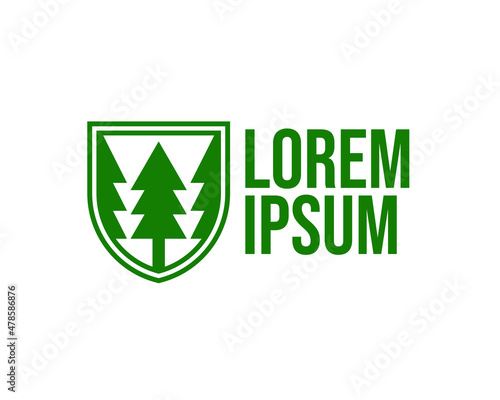 Green Pine Tree Shield Logo Concept Vector Illustration