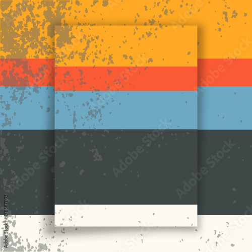 Retro design background with vintage grunge texture and colored stripes. Vector illustration