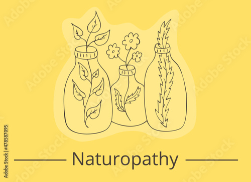 Hand drawn outline vector pharmacy herbs image.Naturopathic medicine. Vintage silhouette isolated medicinal plants.Eps horizontal print 
for label, poster, banner, packaging.