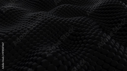 abstract black background 3d glossy spheres wave loop	