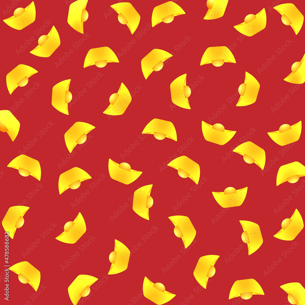Gold ingot raining on red background, Chinese New year concept with good wealth Gold ingot raining on red background, Chinese New year concept with good wealth
