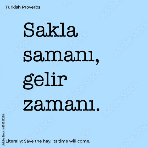 Turkish proverb meaning "Save the hay, its time will come."