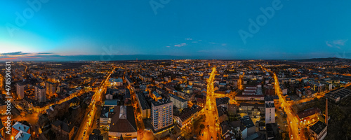 Tarnow City in Poland. Panoramic View over Townscape at Night