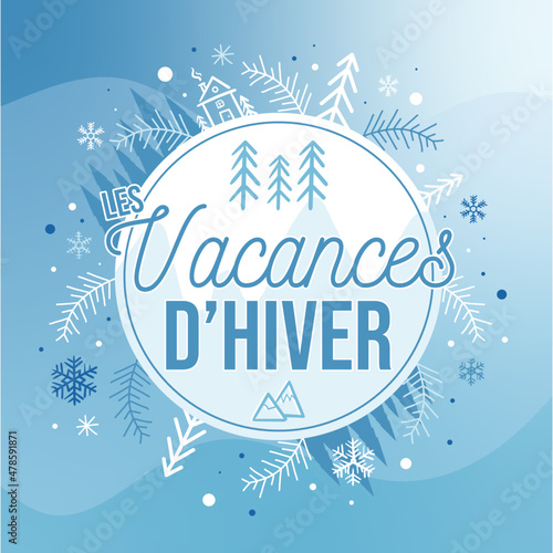 Les vacances d'hiver - illustrations - titre - montagne et nature