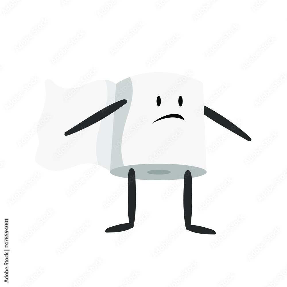 Cartoon toilet paper is unhappy during epidemic of coronavirus isolated on white, vector stock illustration Cartoon toilet paper is unhappy during epidemic of coronavirus isolated on white, vector stock illustration