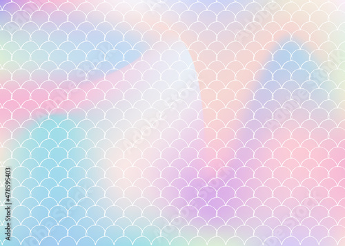 Gradient mermaid background with holographic scales.