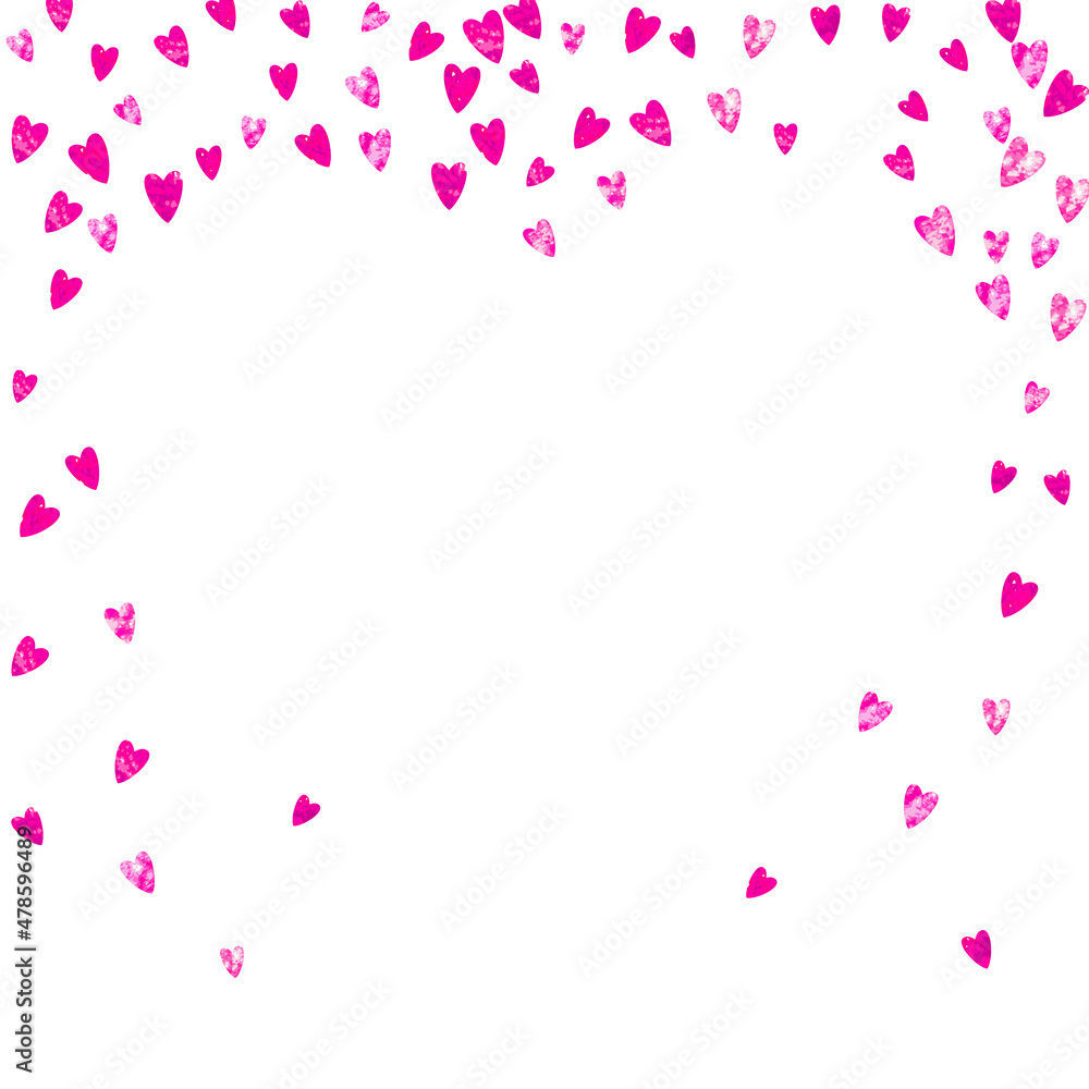Heart frame for Valentines day with pink glitter. February 14th day. Vector confetti for heart frame template. Grunge hand drawn texture. Love theme for party invite, retail offer and ad.