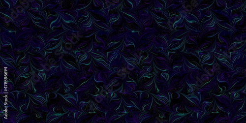 Seamless tileable marbling pattern with black purple and turquoise color turkish ebru art 