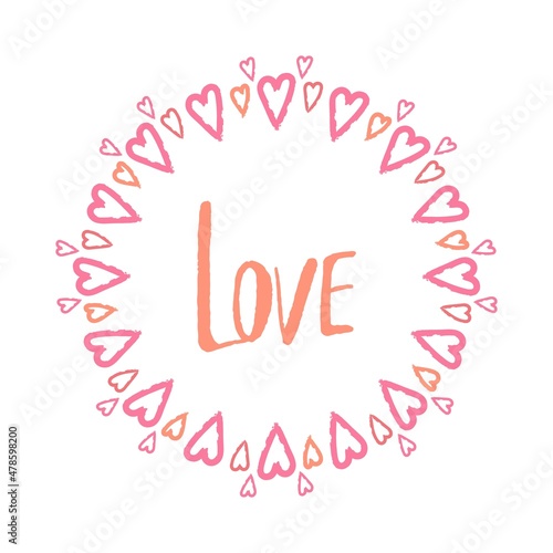 Valentines love day. Beautiful wreath with hearts. Print design for pin  label  badge  sticker  greeting card  banner. Vector illustration