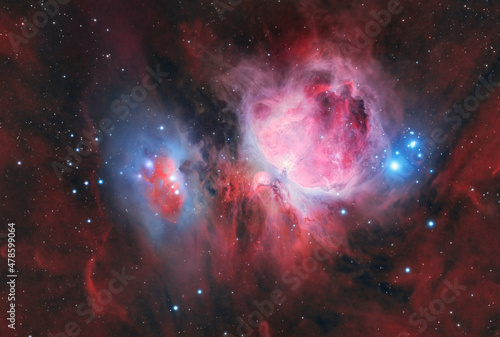 The Orion Nebula (Messier 42) is a bright nebula in the constellation of Orion. It is one of the brightest nebulae, and is visible to the naked eye in the night sky. M42 is located at a distance of 1,