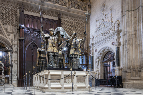 Christopher Columbus tomb in Seville Cathedral. Andalusia, Spain