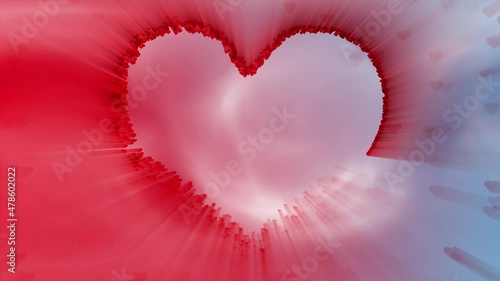 Drawing red heart symbol on blue foggy skies animation background.