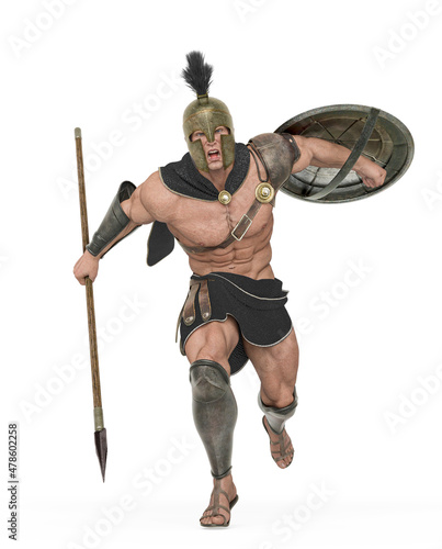 ancient warrior is running for war front view