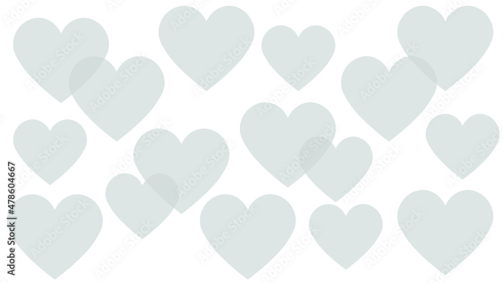 Vector background of transparent grey hearts overlapping each other on white background. Valentine's day, Mother's day, hearts background. Happy, copy space.
