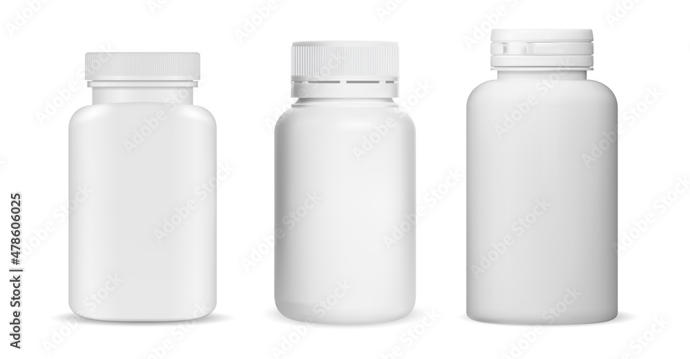 Fotografie Medicine pill bottle white plastic blank