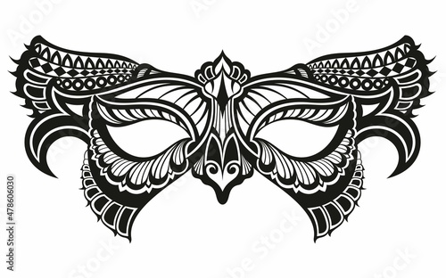 Carnival mask silhouettes isolated on white. Masquerade and ornate, accessory and anonymous. Vector illustration