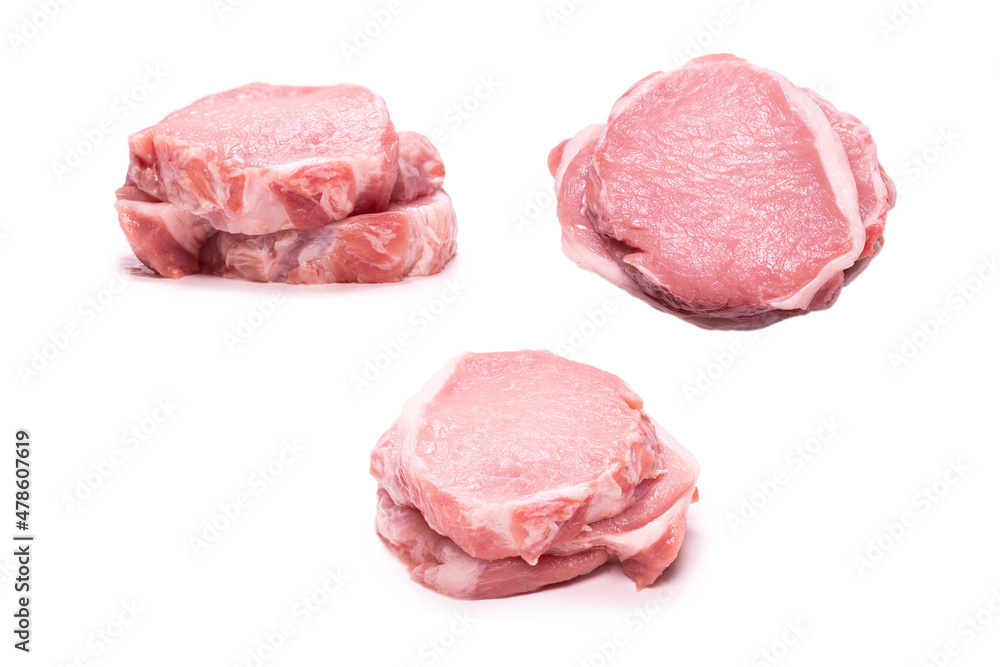 Raw pork pieces isolated on a white background. Raw pork pieces isolated on a white background.