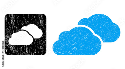 Vector clouds hole icon. Grunge clouds stamp, done from icon and rounded square. Rounded square stamp seal include clouds hole inside. Vector clouds rubber images.