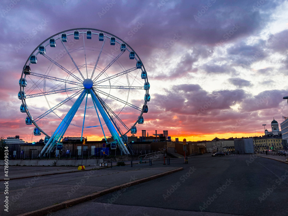 Big Ferris Wheel in the City Skyline of Helsinki, Finland