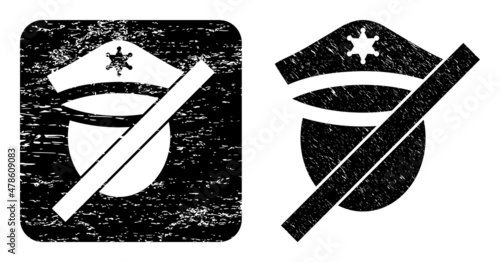 Vector closed police subtracted icon. Grunge closed police seal, done with icon and rounded square. Rounded square stamp seal include closed police empty space inside.