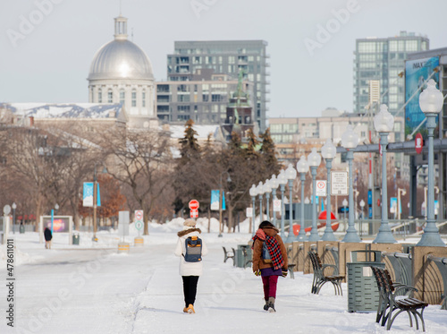 People walk in the Old Port in Montreal, Quebec, Canada.