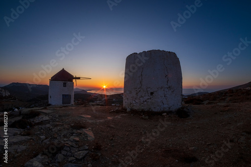 Amorgos windmills in the sunset