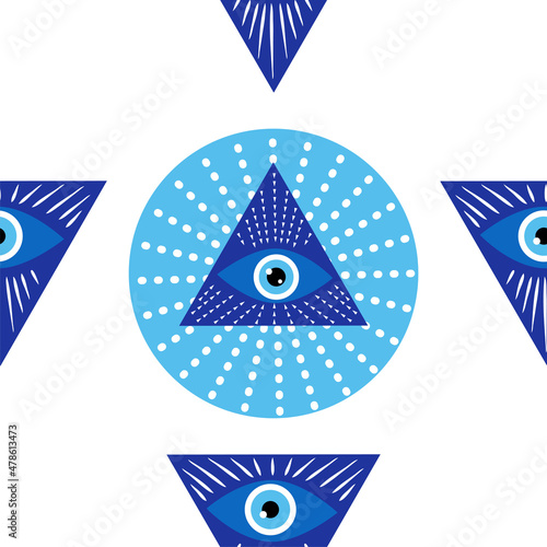Mandala greek evil eye symbol of protection, blue turkish