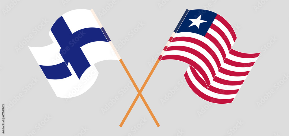 Crossed and waving flags of Finland and Liberia Crossed and waving flags of Finland and Liberia