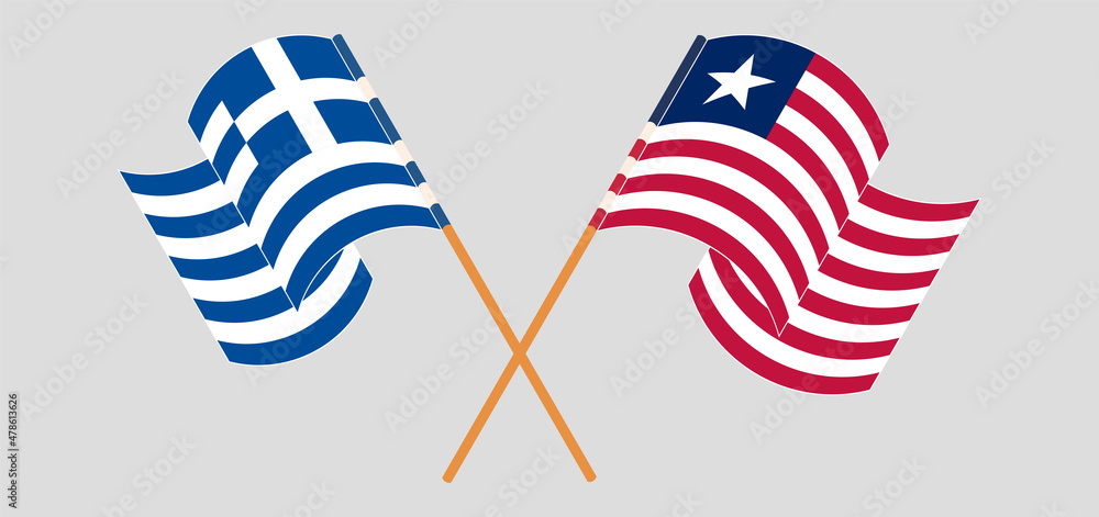 Crossed and waving flags of Greece and Liberia Crossed and waving flags of Greece and Liberia