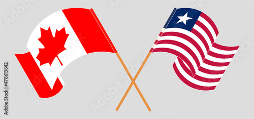 Crossed and waving flags of Canada and Liberia