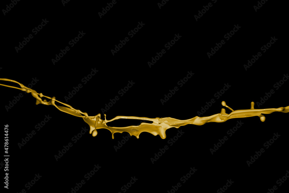Fototapeta premium Yellow paint splashes, isolated on black background