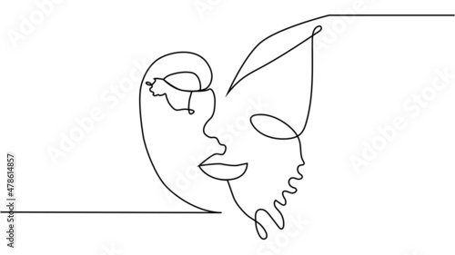 abstract face with butterfly one line drawing. Portret minimalistic style