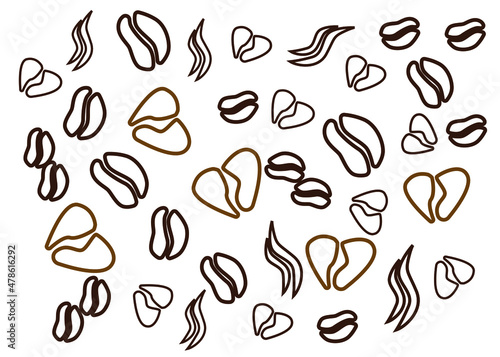Background concept with coffee beans, heart and hot smoke icons. cafe menu coffee pattern backdrop