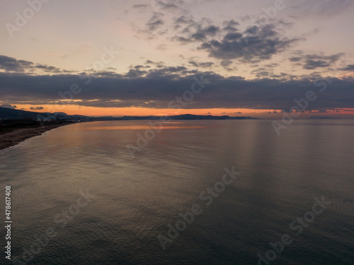 Beautiful sunset at the beach in north corfu 