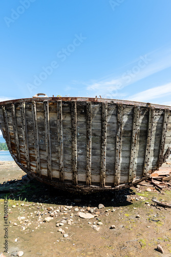 Detail of shipwreck in Squirrel Cove, Cortes Island, British Columbia, Canada