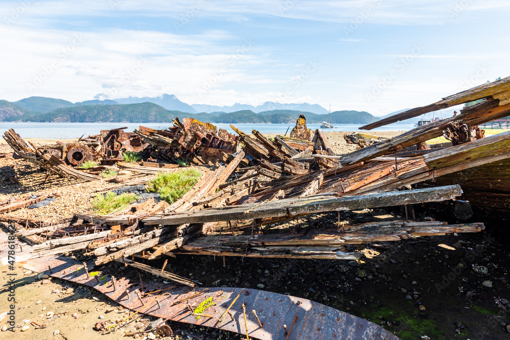 Detail of shipwreck in Squirrel Cove, Cortes Island, British Columbia, Canada Detail of shipwreck in Squirrel Cove, Cortes Island, British Columbia, Canada