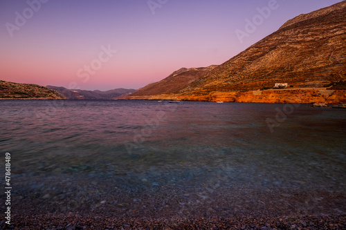 sunset on the beach, Aghios Pavlos. Amorgos, Cyclades Islands. Greece