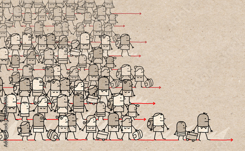 Cartoon big Group of Migrating People