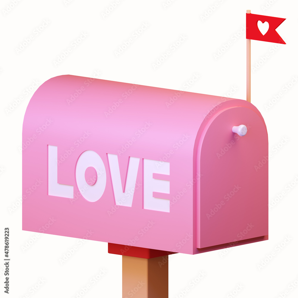 Mailbox. 3d render, isolate. Beautiful image of a mailbox with the inscription love. Happy Valentine's Day. Illustration in cartoon style. I love you. A gift for a loved one for Valentine's Day. Mailbox. 3d render, isolate. Beautiful image of a mailbox with the inscription love. Happy Valentine's Day. Illustration in cartoon style. I love you. A gift for a loved one for Valentine's Day.